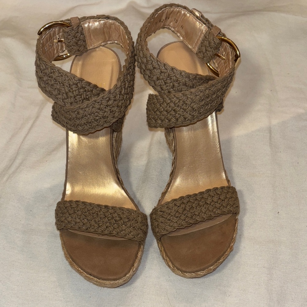 Stuart Weitzman Tan Braided Wedges